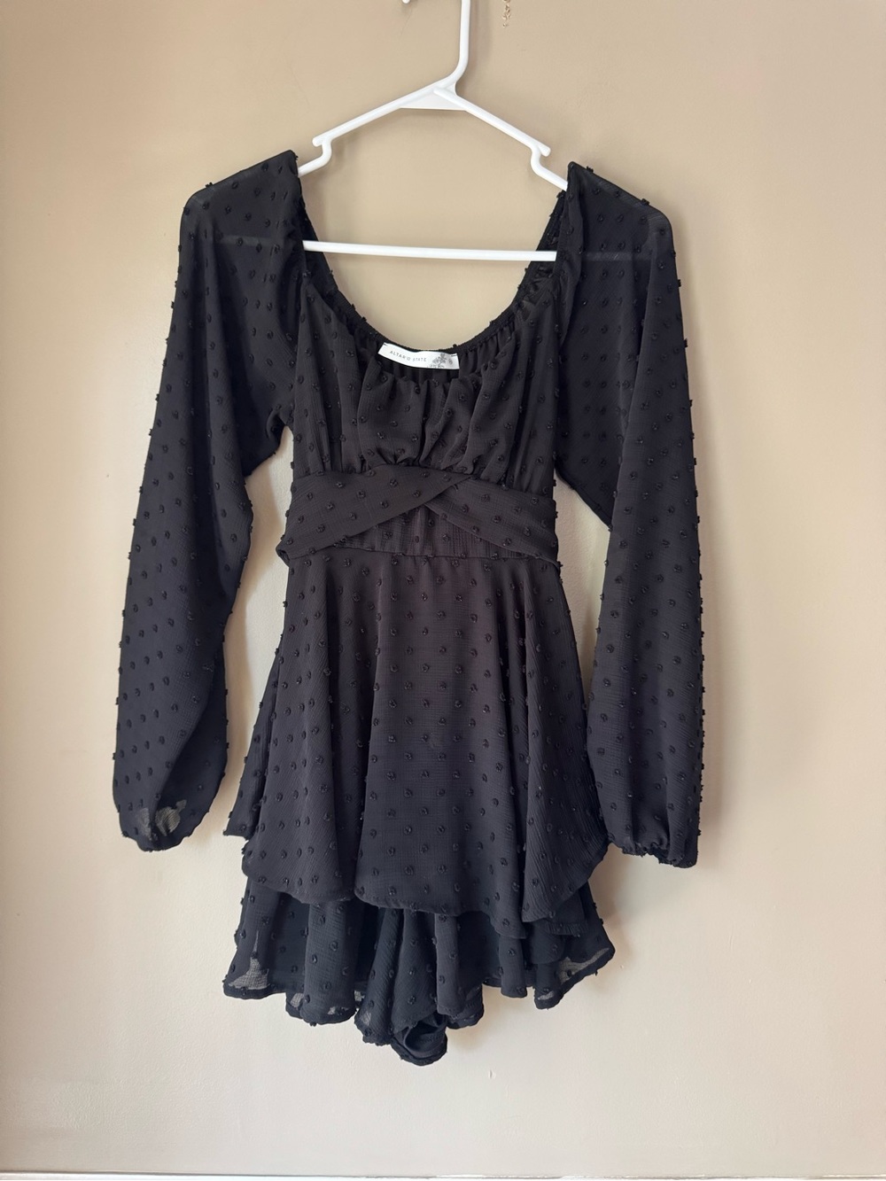 Altar'd State Black Long-Sleeve Textured Mini Dress